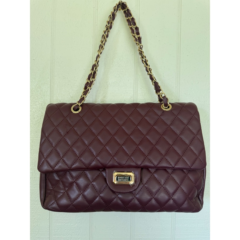 Badgley Mischka Quilted Messenger Bag Plum Vegan Leather BMH-509 New - Picture 2 of 9